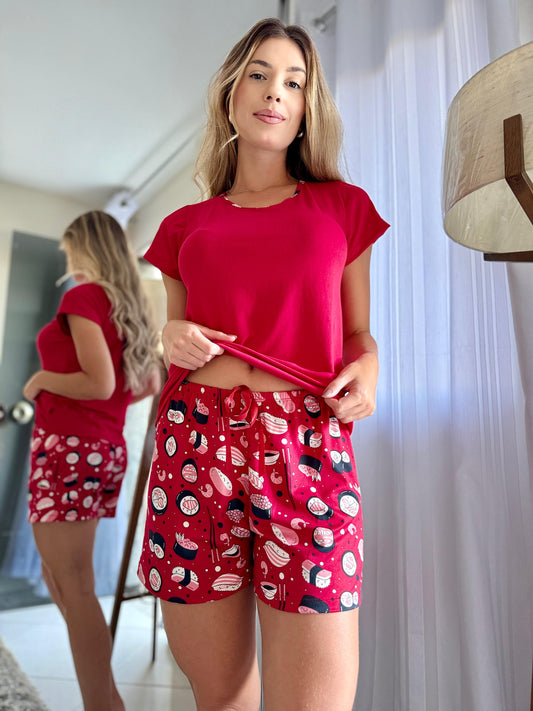 Pijama em Suede Baby Doll Manga Curta