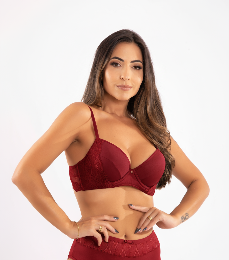 Sutiã com Bojo em Microfibra e Renda Valentine