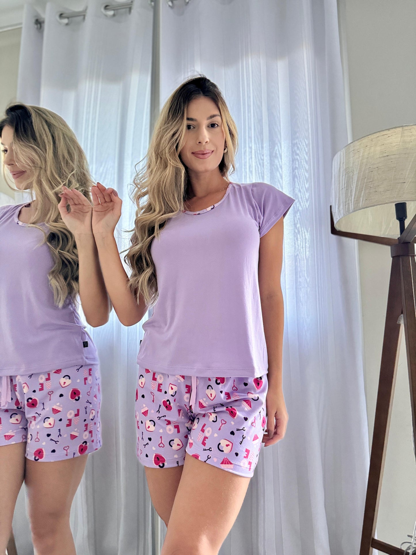 Pijama em Suede Baby Doll Manga Curta