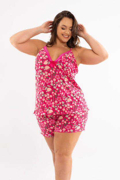 Pijama Short Doll Conforto em Liganete Sandy Plus Size