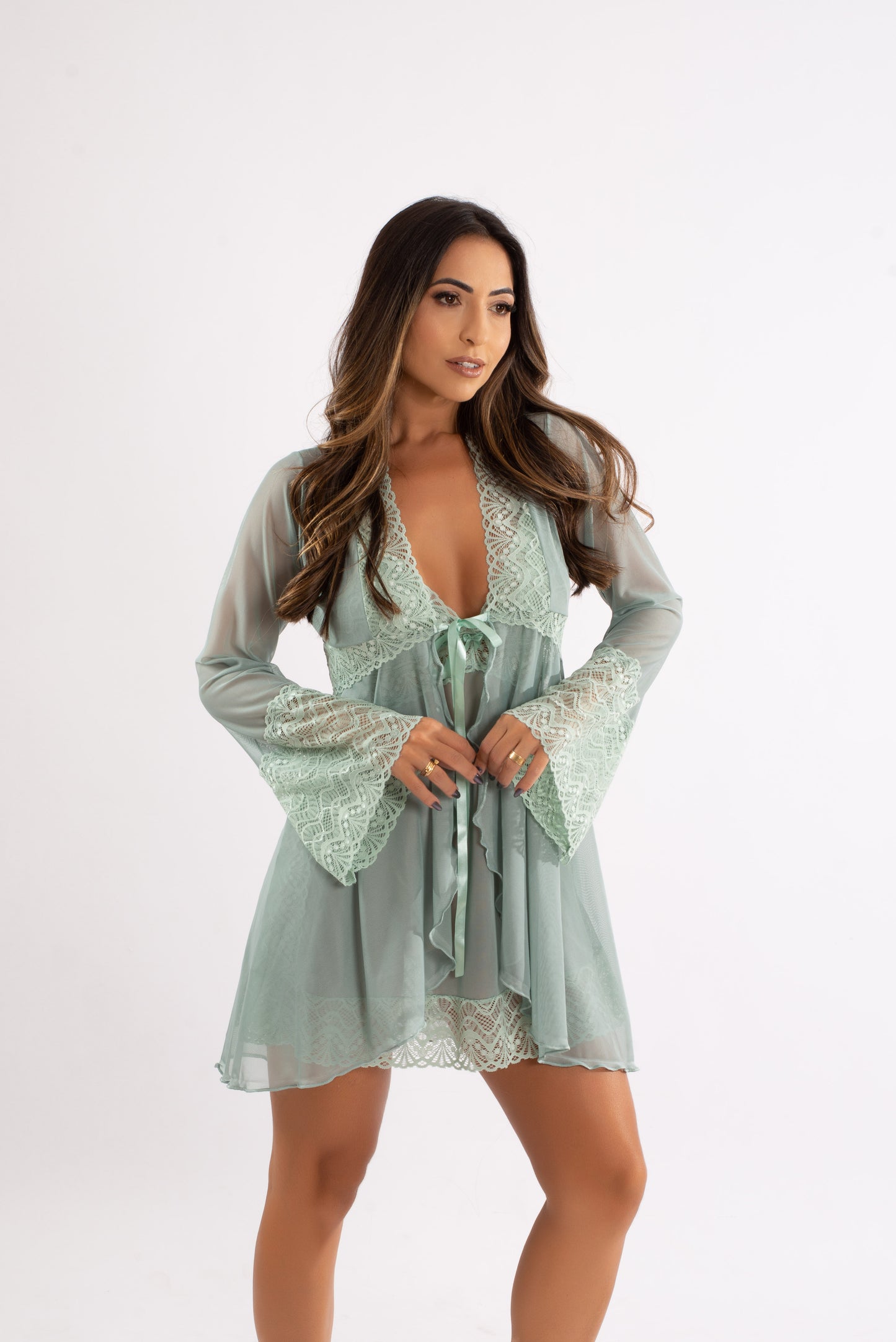 Penhoar Robe Tule com Renda